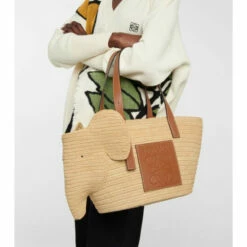 Loewe Elephant Basket Raffia Tote Bag