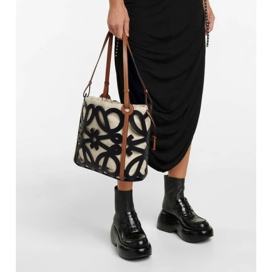 Loewe Anagram Small Leather And Canvas Cutout Tote 1 Loewe Anagram Small Leather And Canvas Cutout Tote