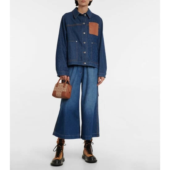 Loewe Anagram Leather-trimmed Denim Jacket 1 Loewe Anagram Leather-trimmed Denim Jacket